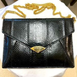 Michael Kors Genuine Snakeskin Clutch with gold crossbody chain